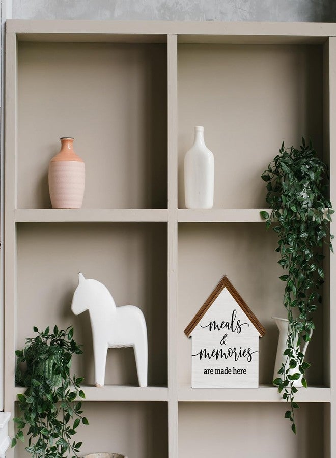 CIANMGD Farmhouse Kitchen Decor, Meals and Memories are Made Here House Shaped Wooden Block Sign, Rustic Dining Room Kitchen Decor for Desk Table Shelf - Image 3